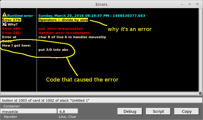 PowerDebug error display at divide-by-zero error